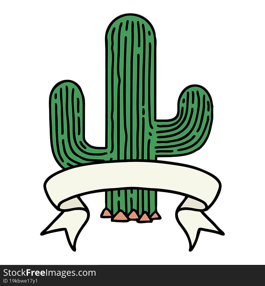 tattoo with banner of a cactus