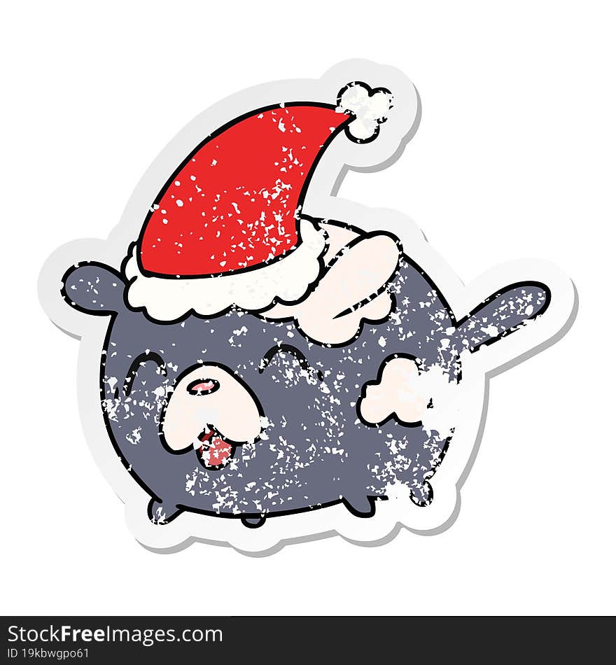 Christmas Distressed Sticker Cartoon Of Kawaii Dog