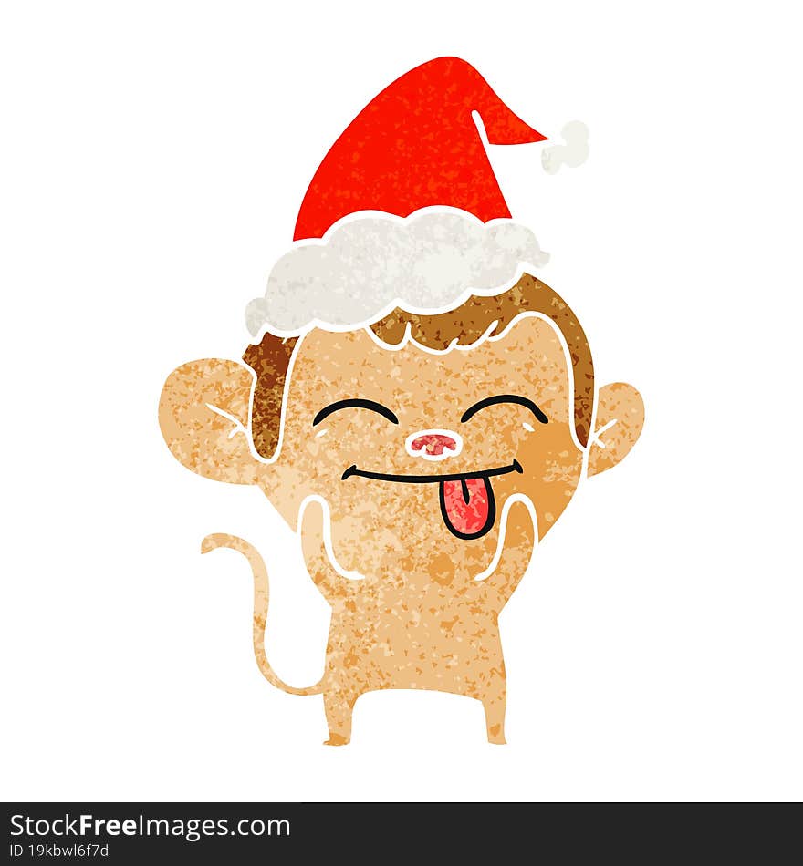 funny retro cartoon of a monkey wearing santa hat