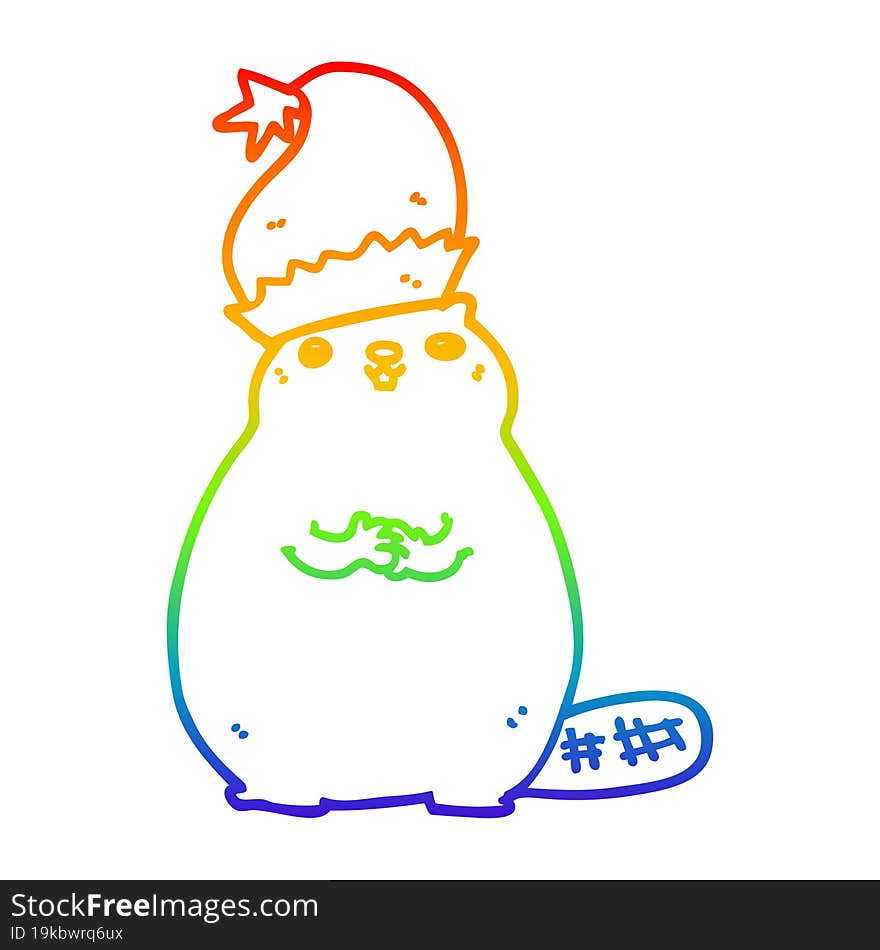 Rainbow Gradient Line Drawing Cartoon Christmas Beaver