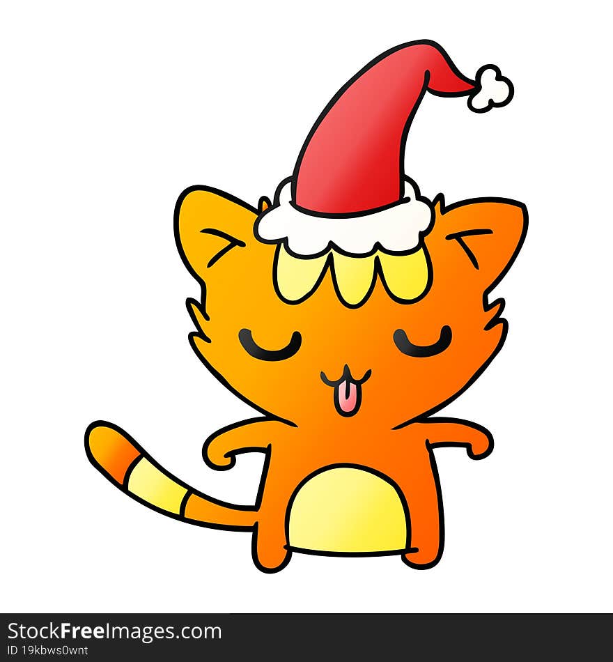 hand drawn christmas gradient cartoon of kawaii cat