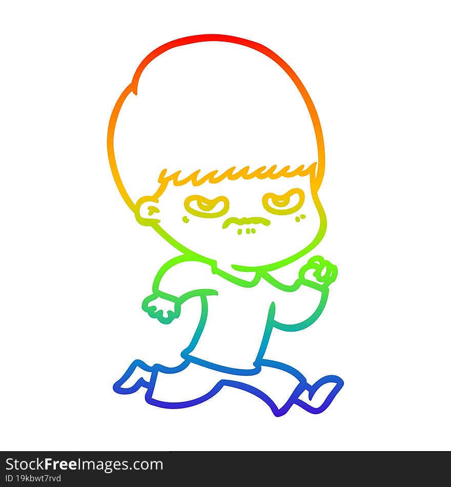 rainbow gradient line drawing annoyed cartoon boy