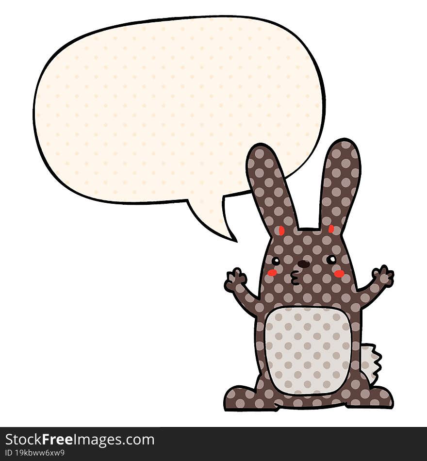 cartoon rabbit and speech bubble in comic book style