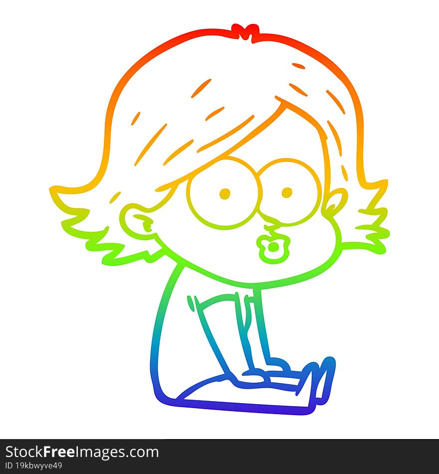 rainbow gradient line drawing of a cartoon girl pouting