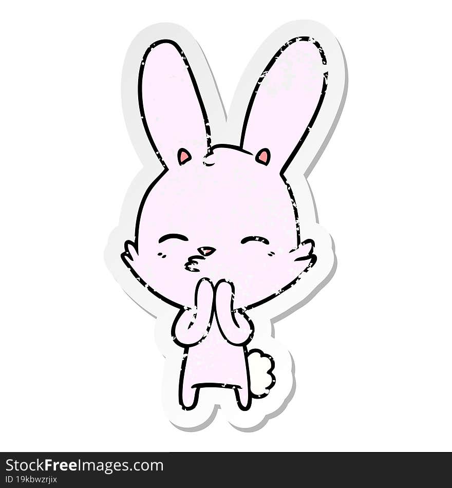 distressed sticker of a curious bunny cartoon