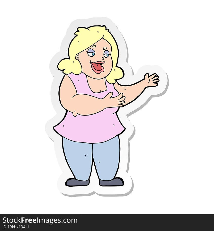 sticker of a cartoon happy fat woman