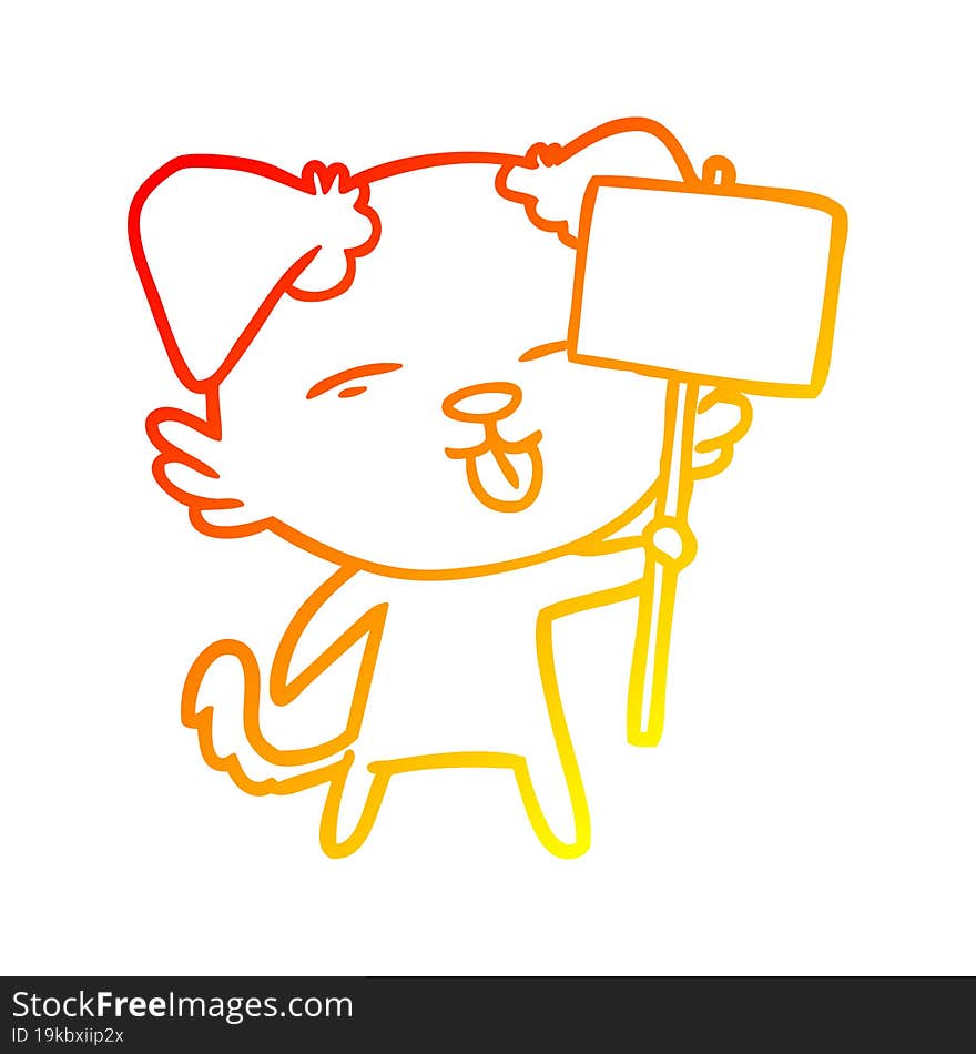 warm gradient line drawing of a cartoon dog holding sign post