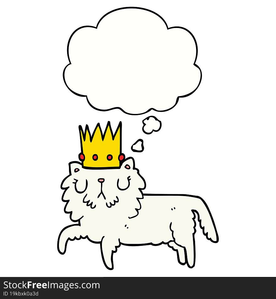 cartoon cat wearing crown and thought bubble