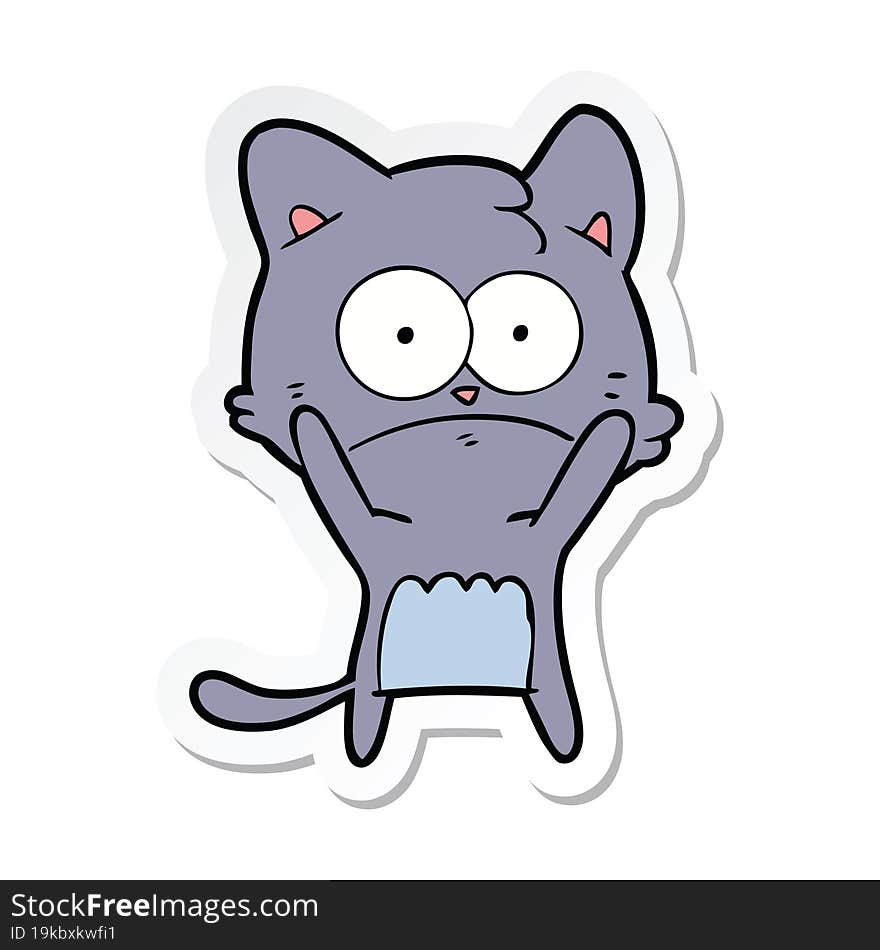 sticker of a cartoon nervous cat