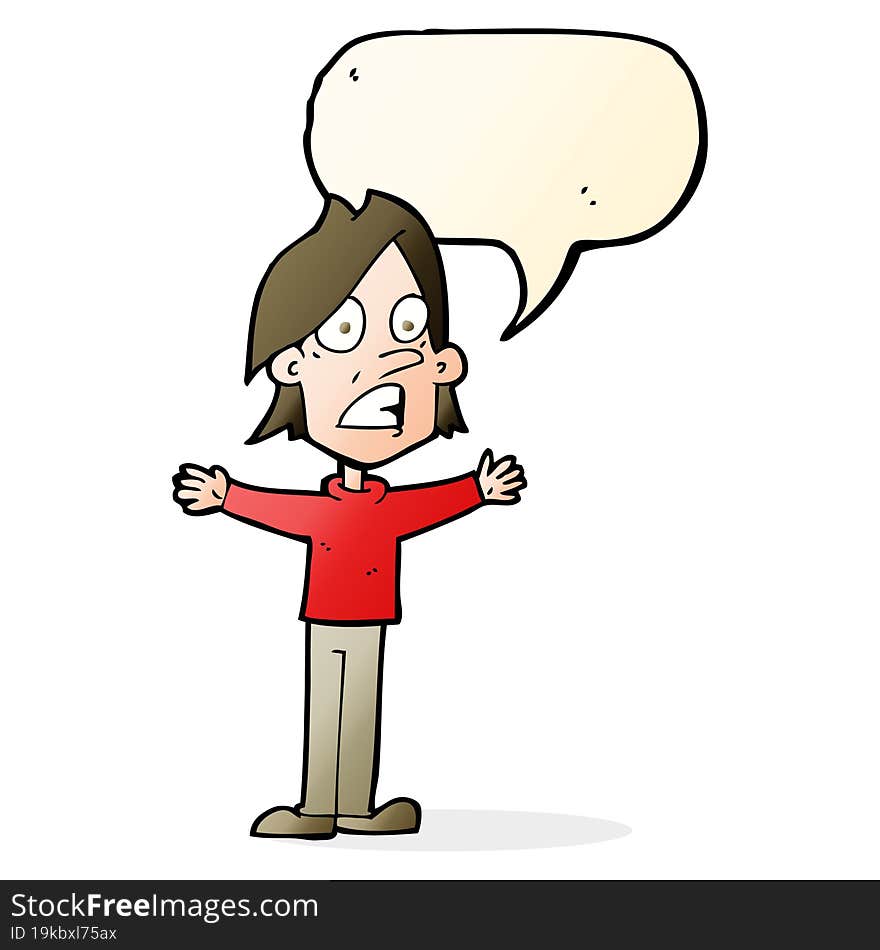 cartoon frightened man with speech bubble