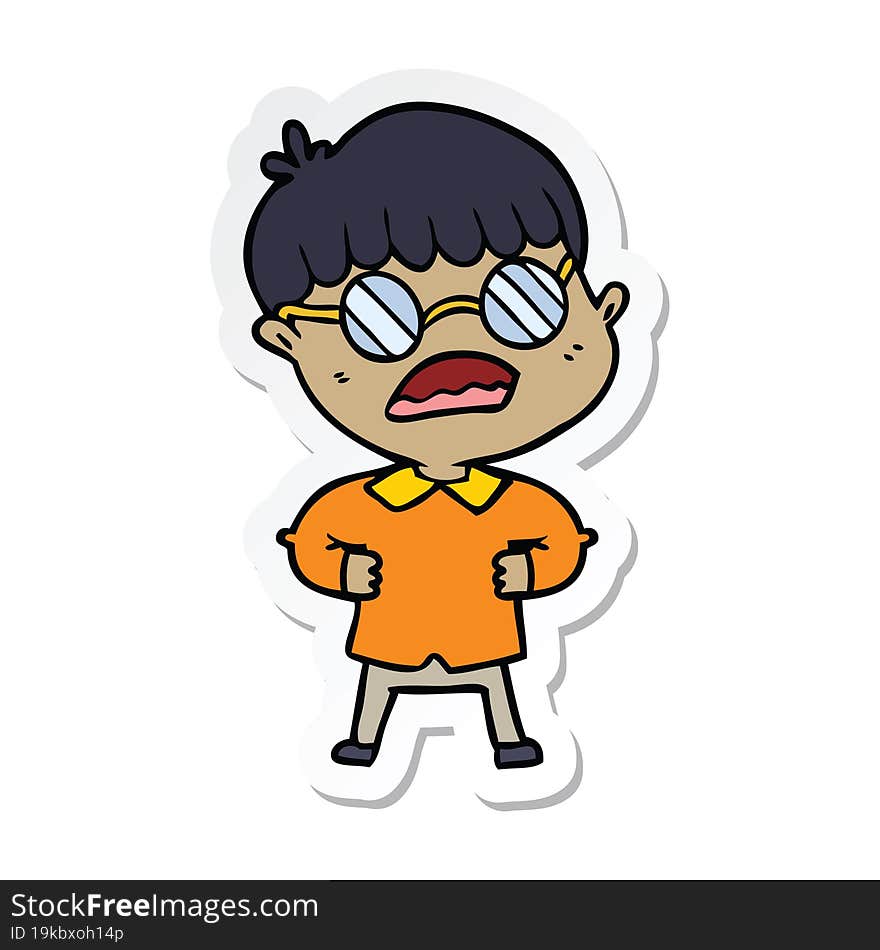 sticker of a cartoon boy wearing spectacles