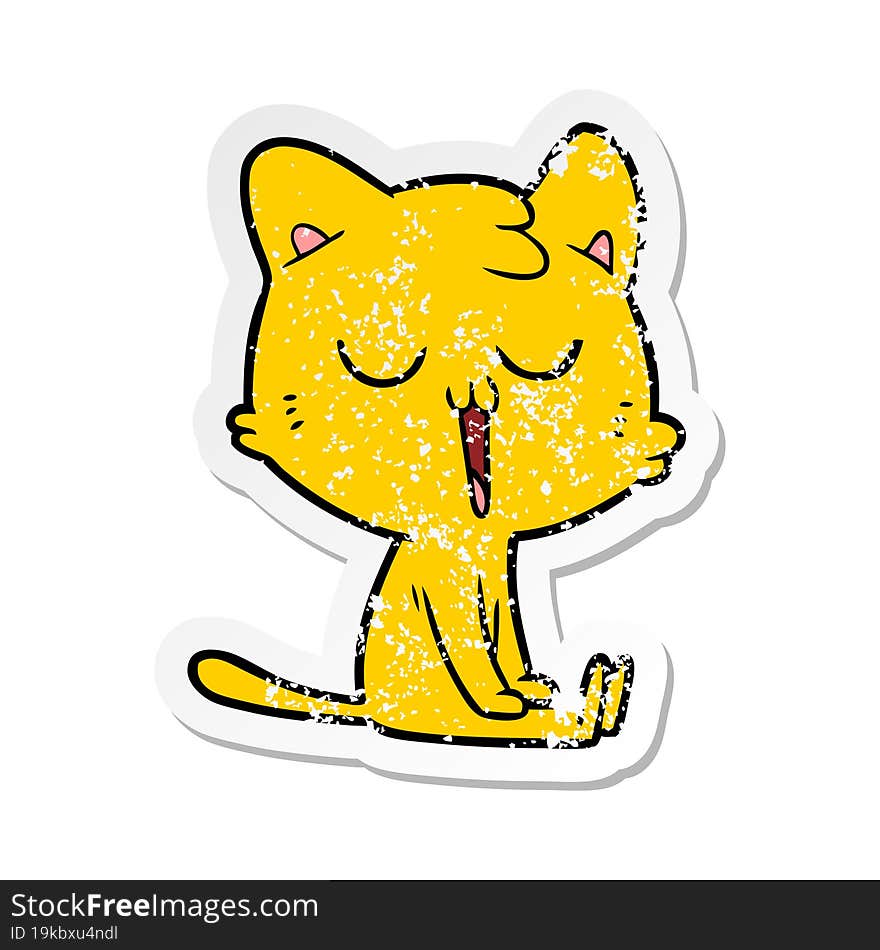 distressed sticker of a cartoon cat singing