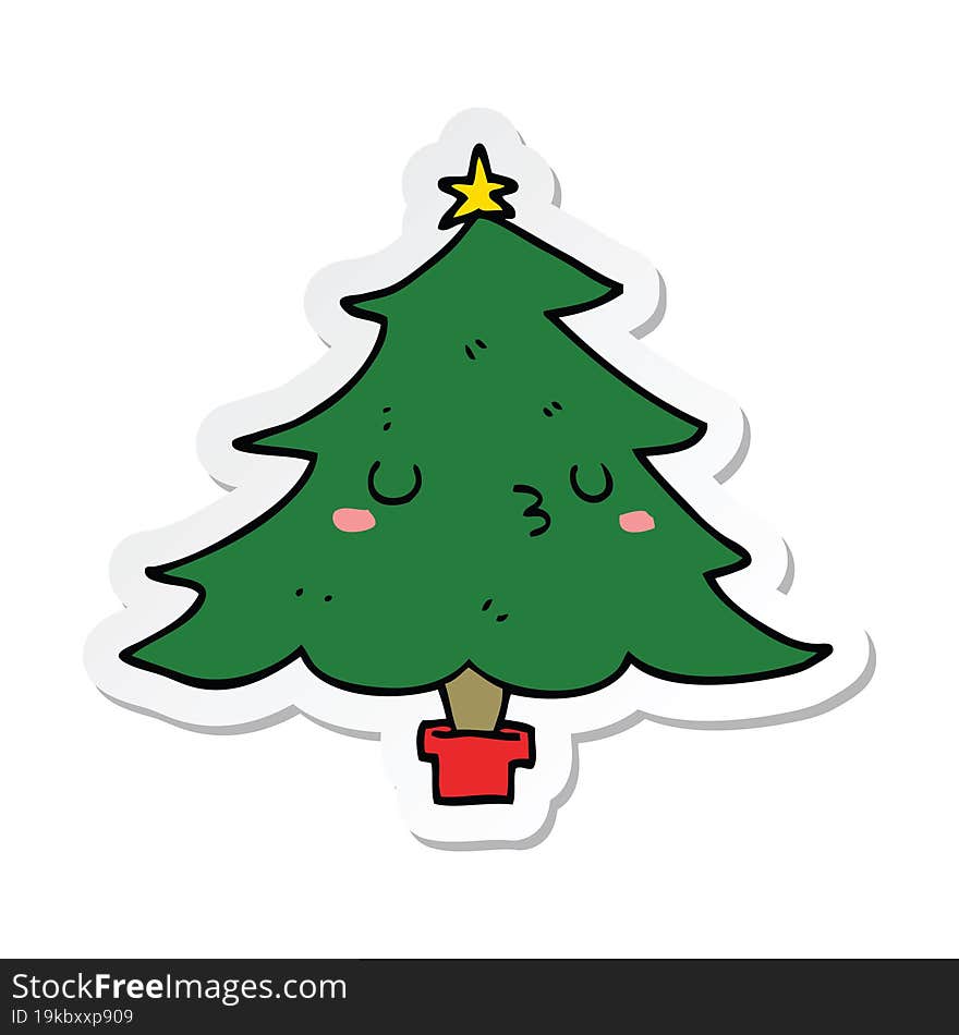 sticker of a cute cartoon christmas tree