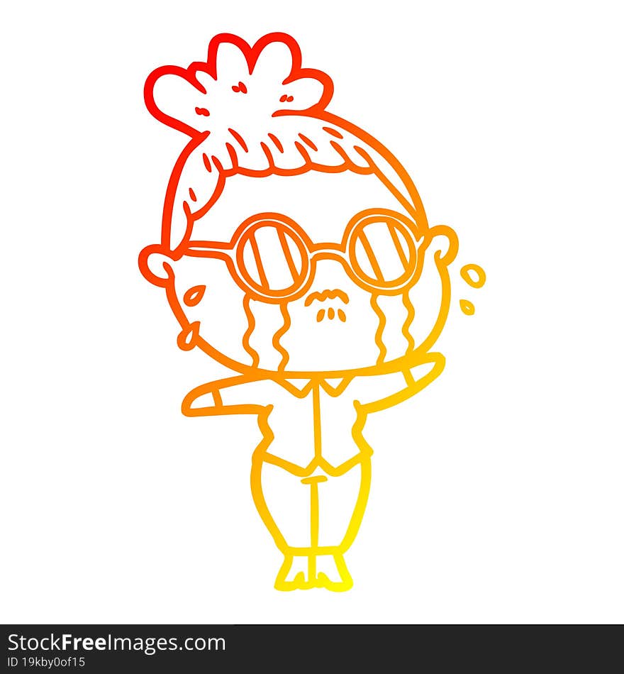 warm gradient line drawing cartoon crying woman wearing spectacles