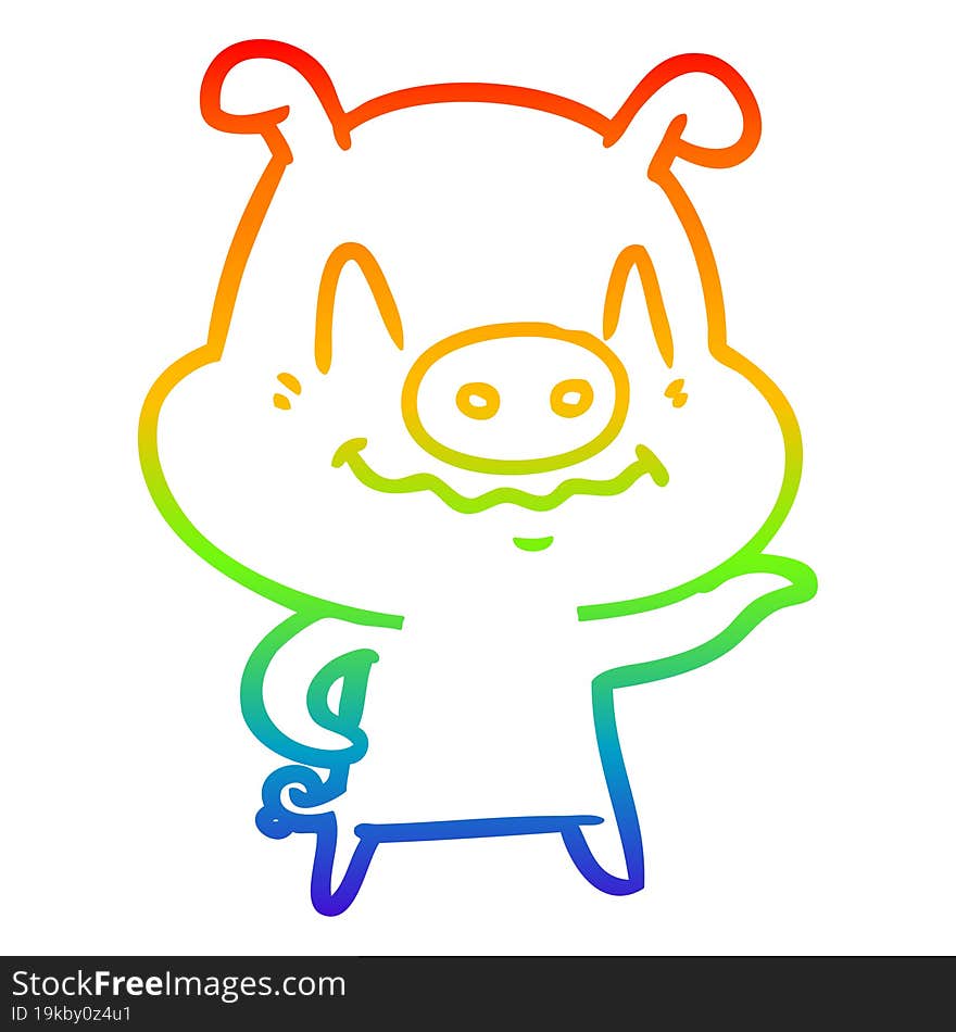 rainbow gradient line drawing nervous cartoon pig