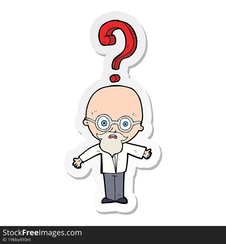 sticker of a cartoon older man with question