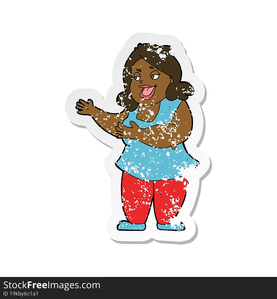 retro distressed sticker of a cartoon woman singing