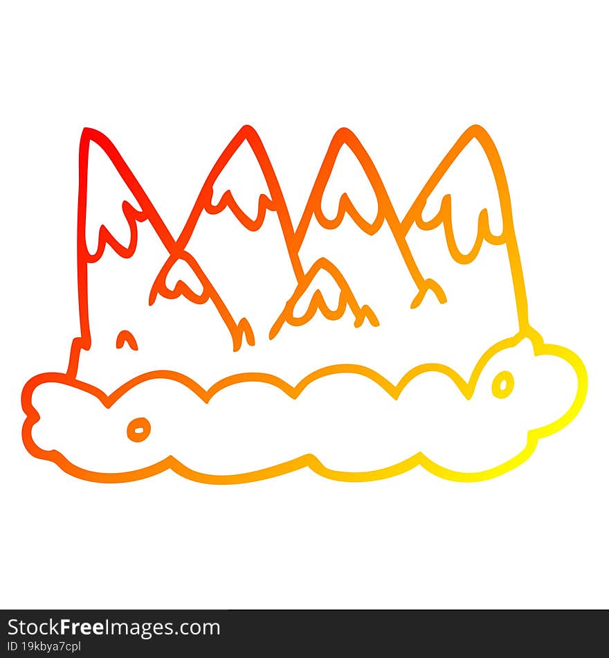 warm gradient line drawing of a cartoon mountains