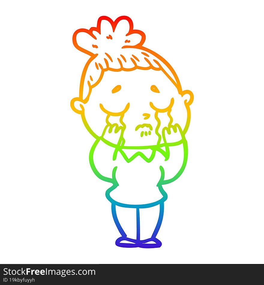 rainbow gradient line drawing of a cartoon crying woman