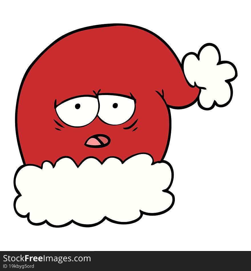 cartoon christmas santa hat with tired face. cartoon christmas santa hat with tired face