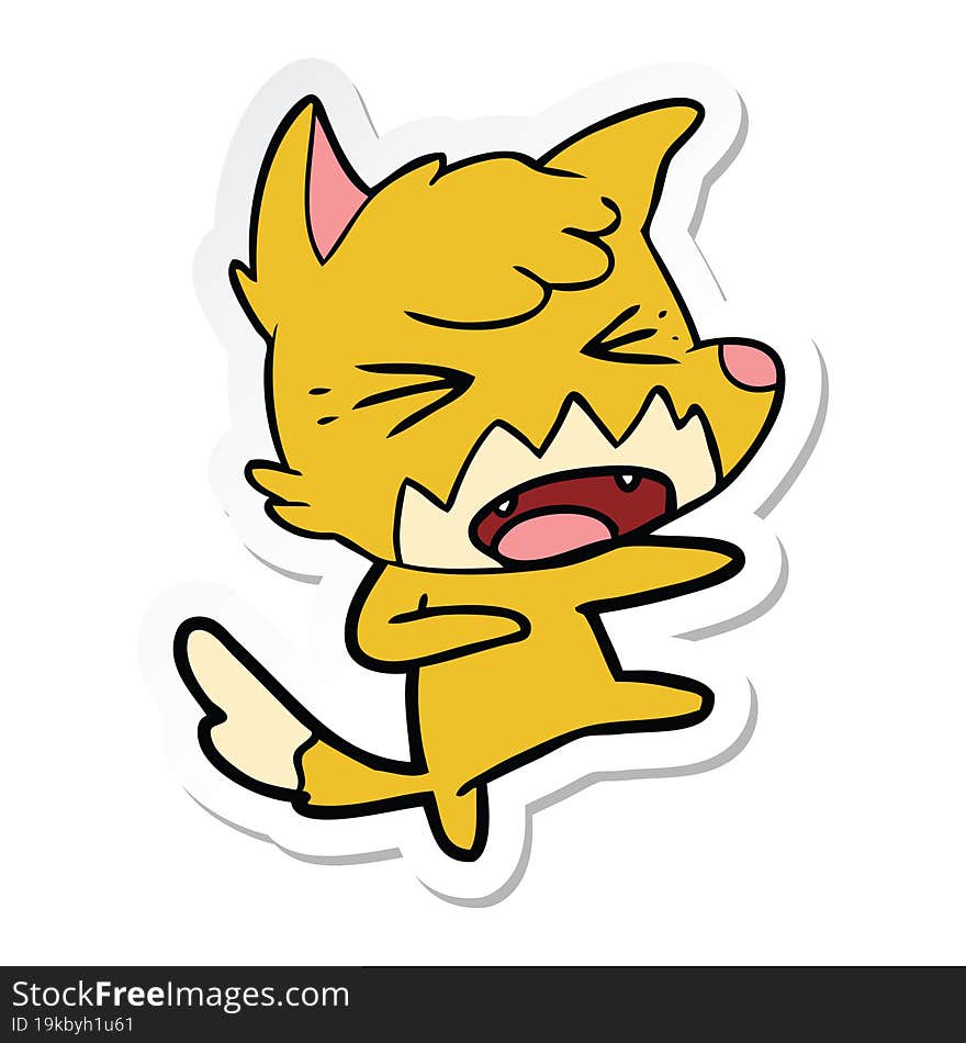 sticker of a angry cartoon fox attacking