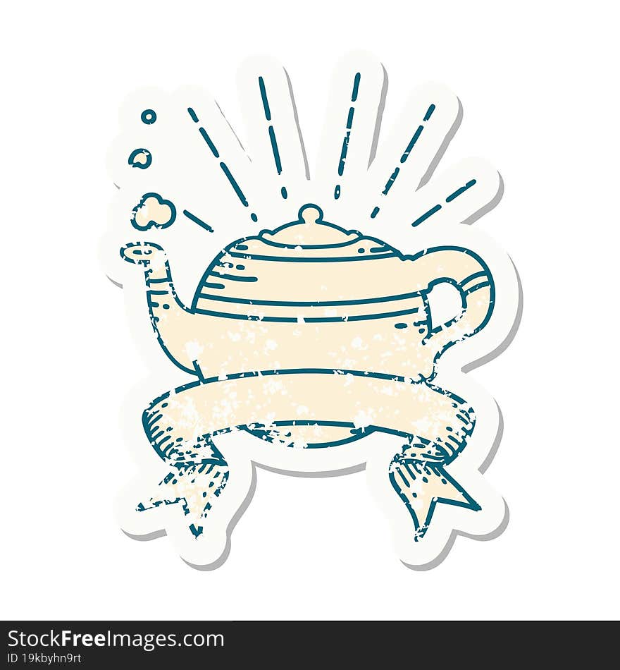 Grunge Sticker Of Tattoo Style Steaming Teapot