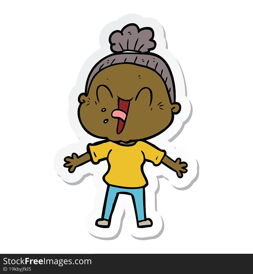 sticker of a cartoon happy old woman