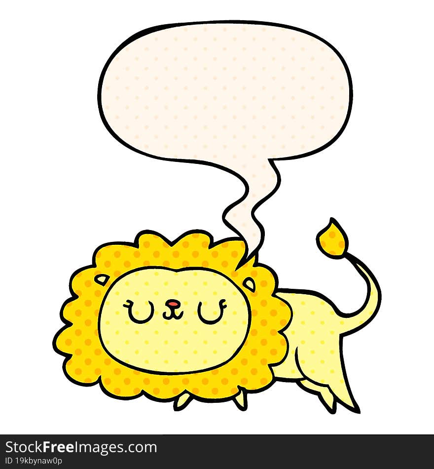 cartoon lion and speech bubble in comic book style