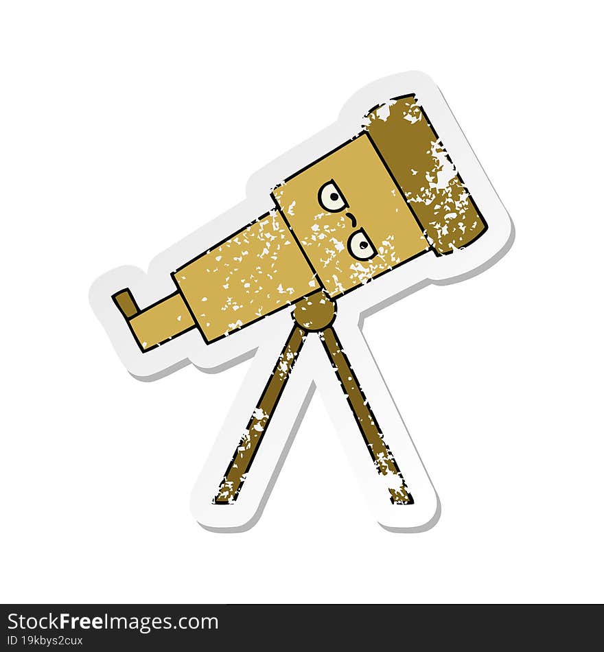 distressed sticker of a cute cartoon telescope