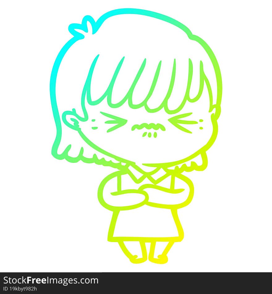 cold gradient line drawing annoyed cartoon girl