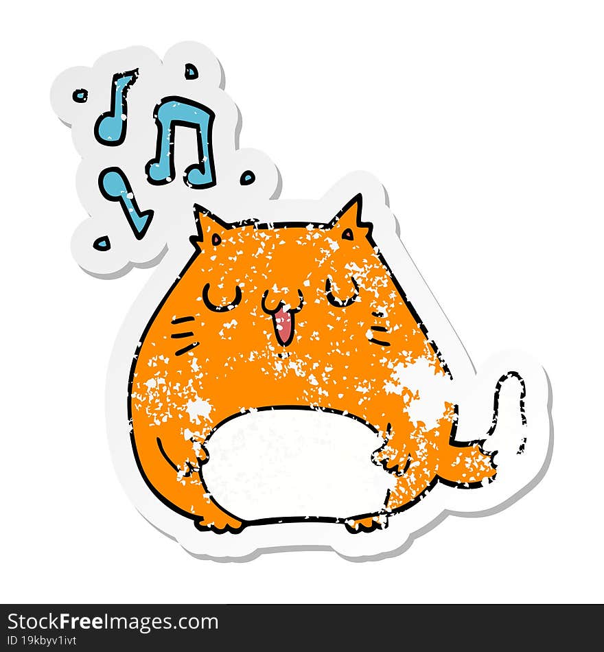 distressed sticker of a cartoon cat singing