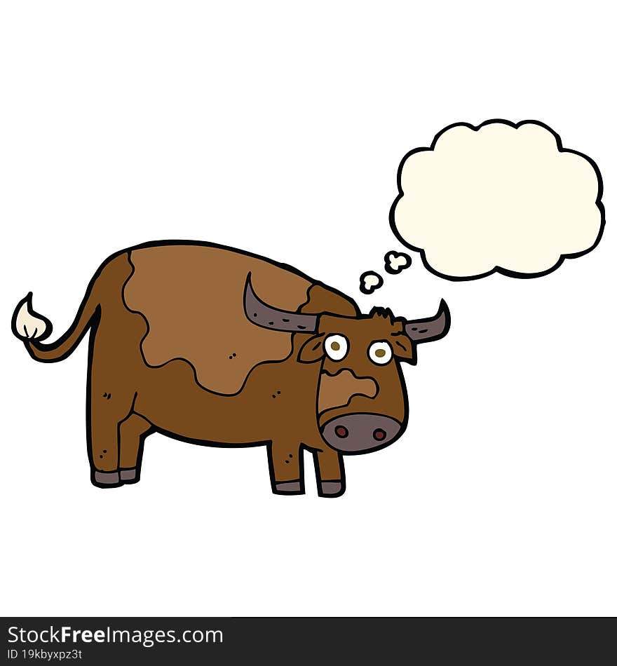 cartoon cow with thought bubble