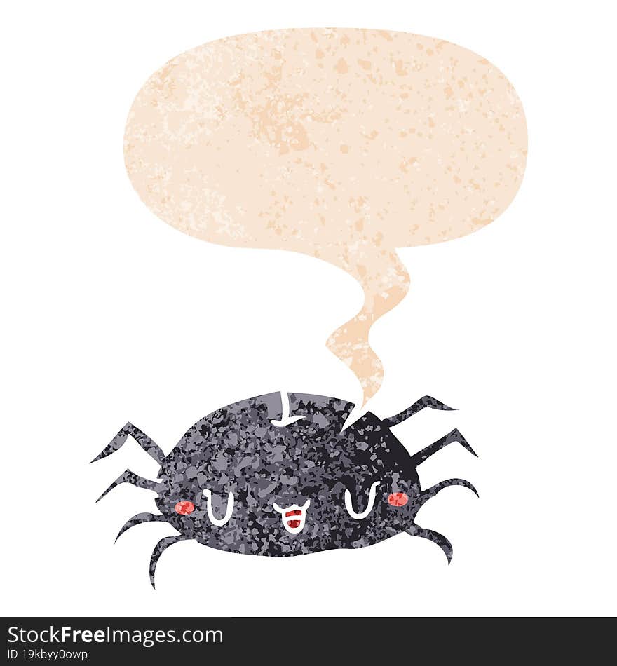 cartoon spider and speech bubble in retro textured style