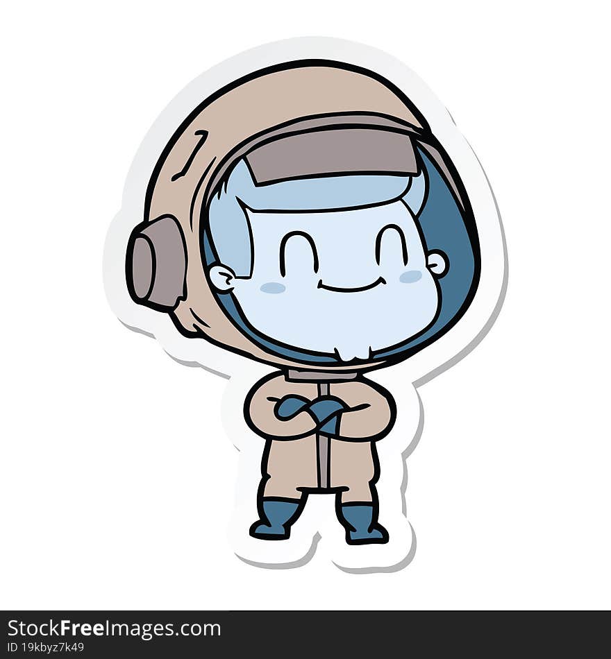 Sticker Of A Happy Cartoon Astronaut Man