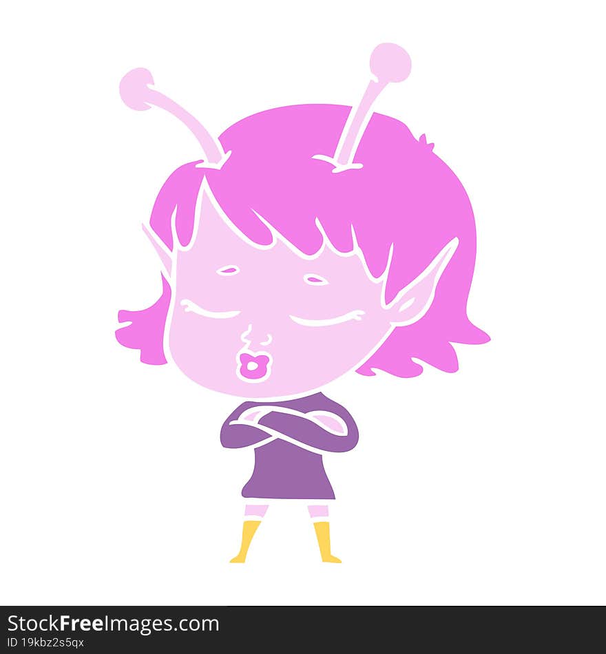 cute alien girl flat color style cartoon