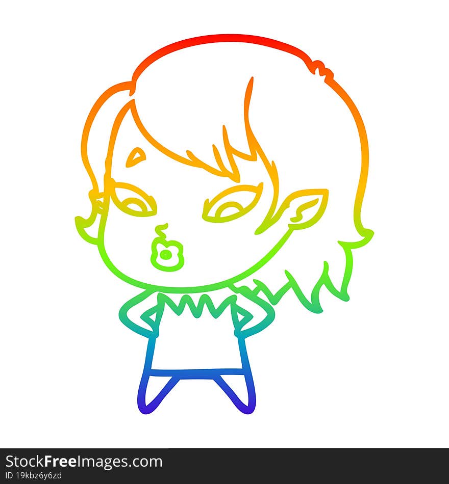 rainbow gradient line drawing cute cartoon vampire girl