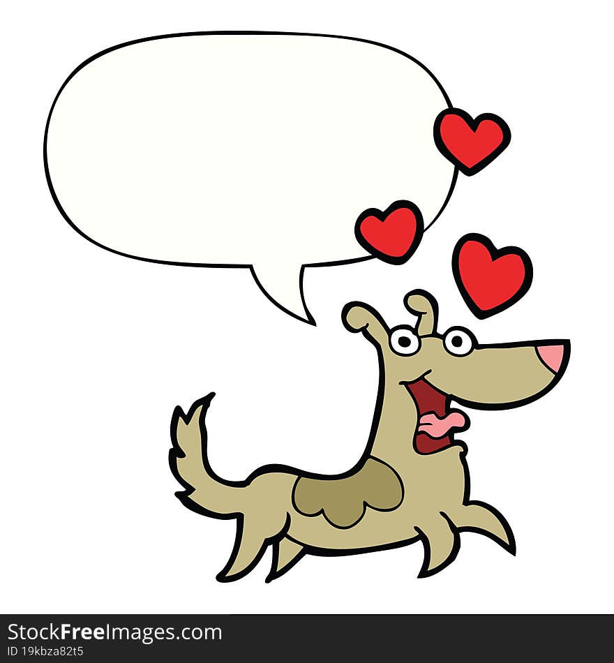 cartoon dog and love hearts and speech bubble