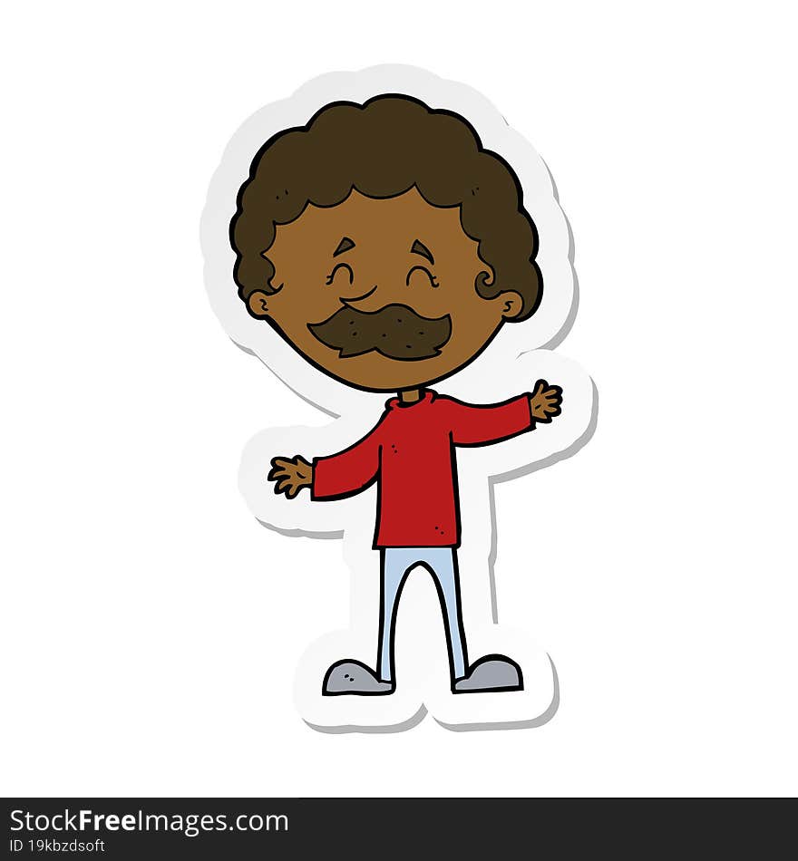 Sticker Of A Cartoon Happy Man With Mustache