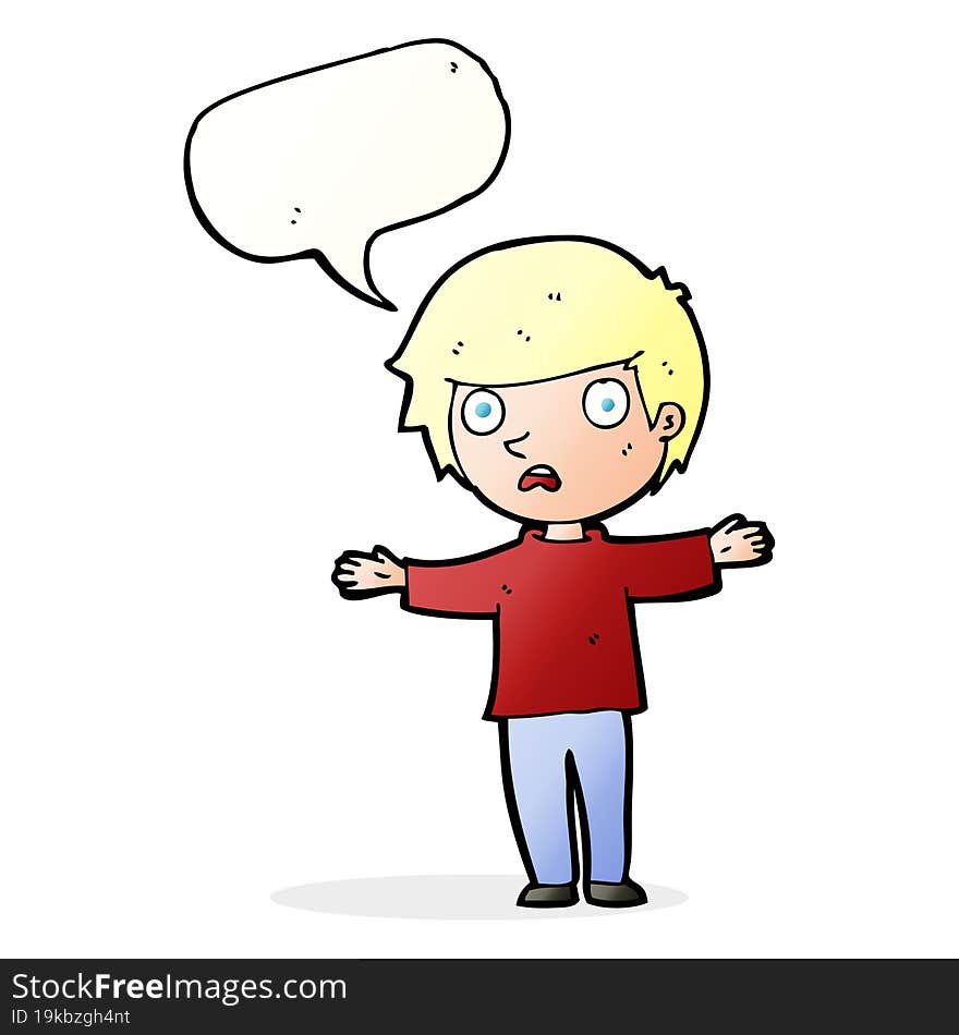 Cartoon Worried Boy With Speech Bubble