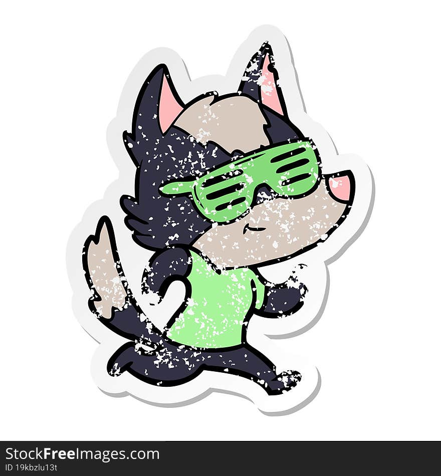 distressed sticker of a cool cartoon wolf