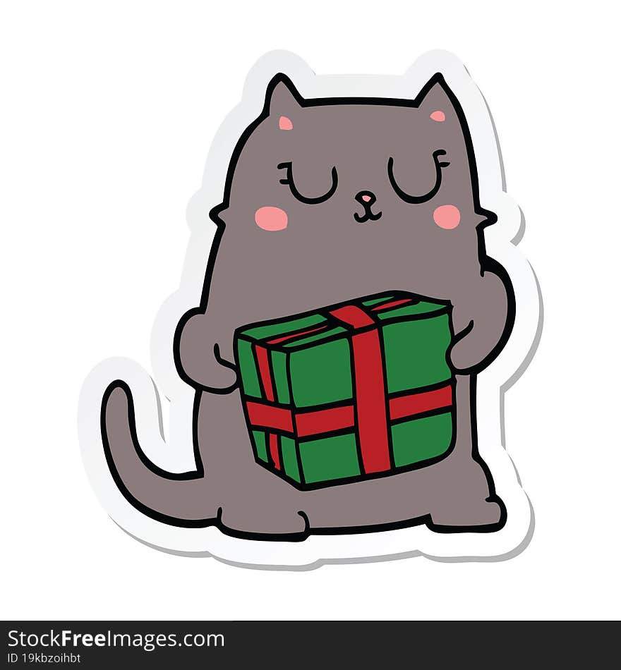 Sticker Of A Cartoon Christmas Cat