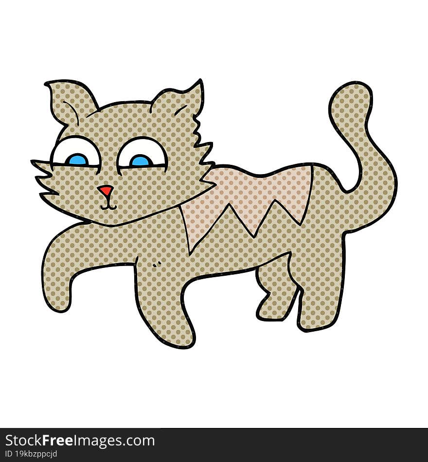 freehand drawn comic book style cartoon cat