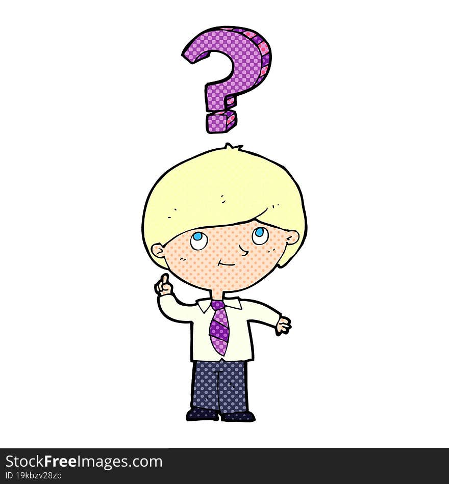 cartoon school boy with question