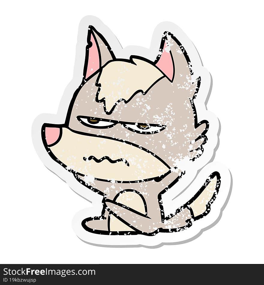 distressed sticker of a cartoon annoyed wolf