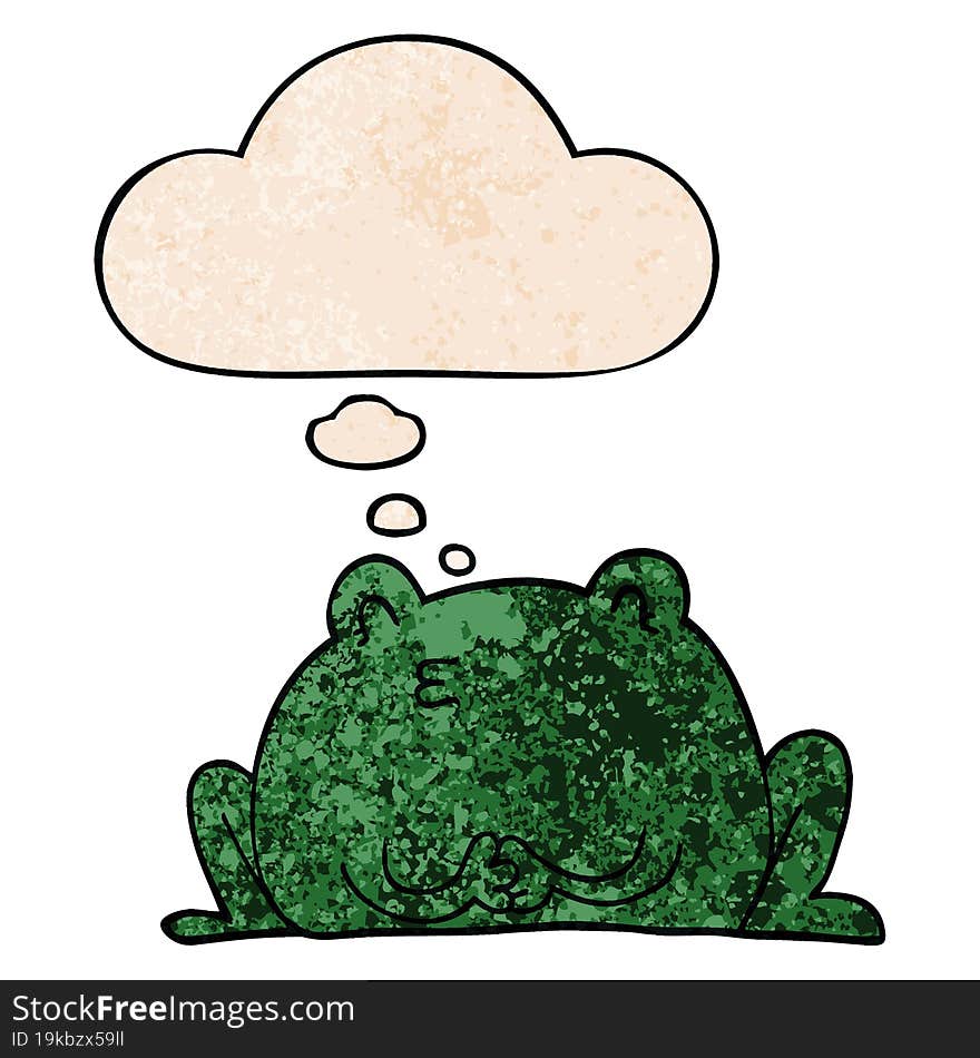 Cute Cartoon Frog And Thought Bubble In Grunge Texture Pattern Style