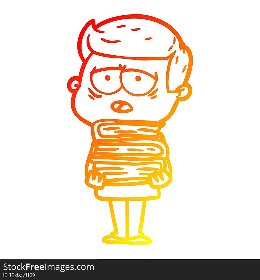 warm gradient line drawing cartoon tired man