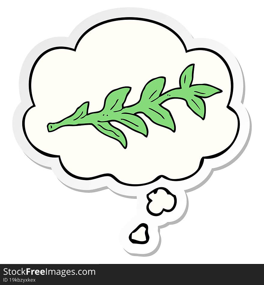 cartoon plant and thought bubble as a printed sticker