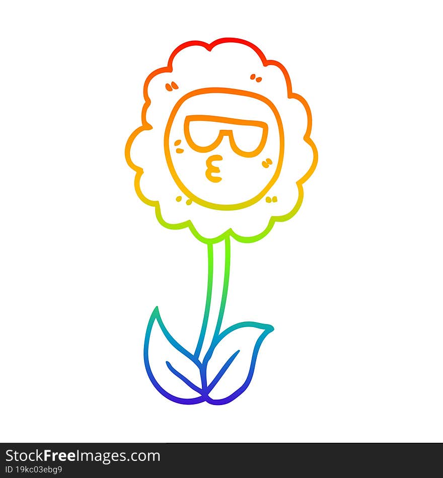 rainbow gradient line drawing cartoon flower