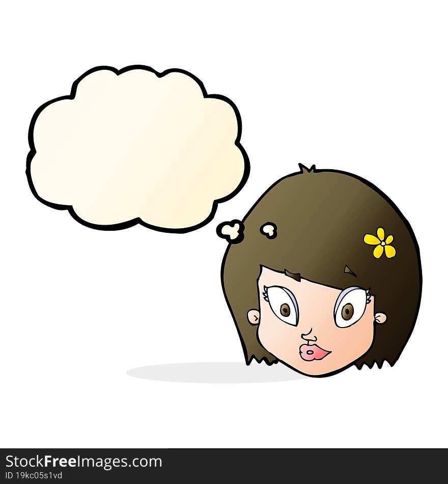 Cartoon Happy Female Face With Thought Bubble