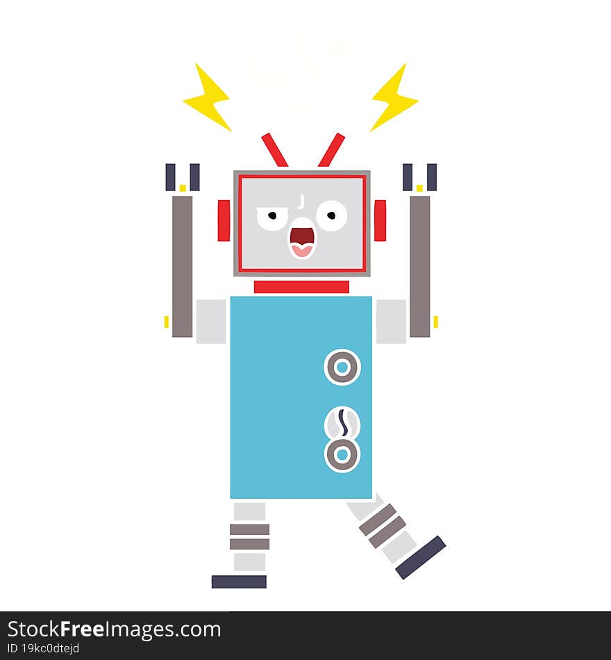 flat color retro cartoon broken robot